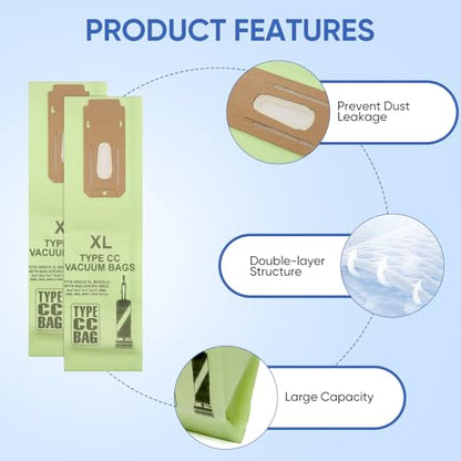 10 Pack Replacement Type CC Vacuum Bags for Oreck XL XL2 XL7 XL21 U2000 Commercial XL Upright Vacuum Cleaner,Part # CCPK8, CCPK8OH, CCPK8DW, AK1CC6A