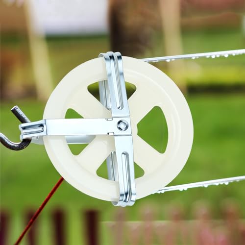 QWORK Clothesline Pulley Set, 2 Pack 5-Inch Nylon Pulley for Outdoor Clotheslines, Fits Rope Up to 3/8-in