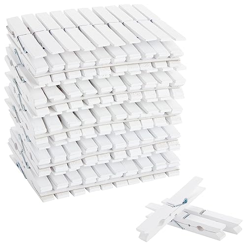 Juvale Wooden Clothespins - Outdoor Drying & Heavy-Duty Clothes Pins - White Clothespins for Home Decor & Photo Clips - Craft Projects & Wood Clips - Pack of 100, White, 4 in - color: White