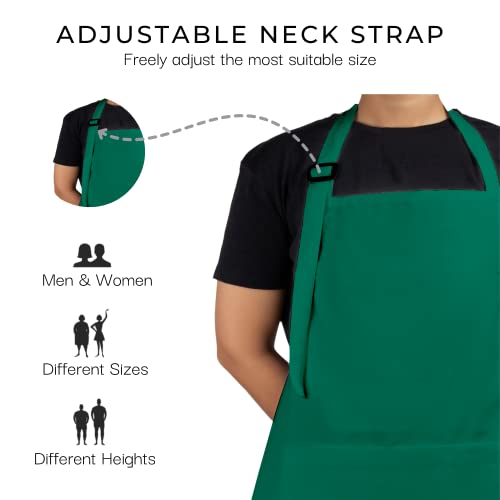 RAJRANG 100% Cotton Cooking Apron with 3 Pockets Kitchen Chef BBQ Adjustable Bib Aprons for Women Men - color: Tidepool Green
