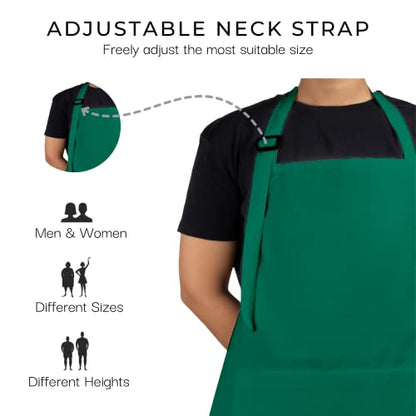 RAJRANG 100% Cotton Cooking Apron with 3 Pockets Kitchen Chef BBQ Adjustable Bib Aprons for Women Men - color: Tidepool Green