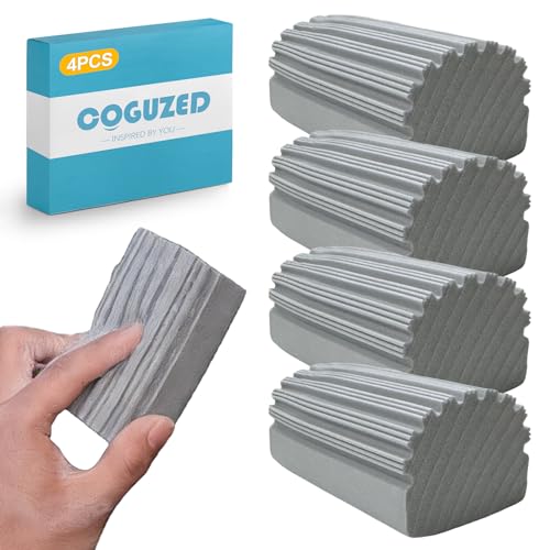CoguZed 4 Pack Damp Clean Duster Sponge, Reusable Ridged PVA Cleaning Sponges for Dusting, All-Purpose Grooved Wet Dusting Tool for Blinds, Baseboards, Vents and Mirrors, Grey