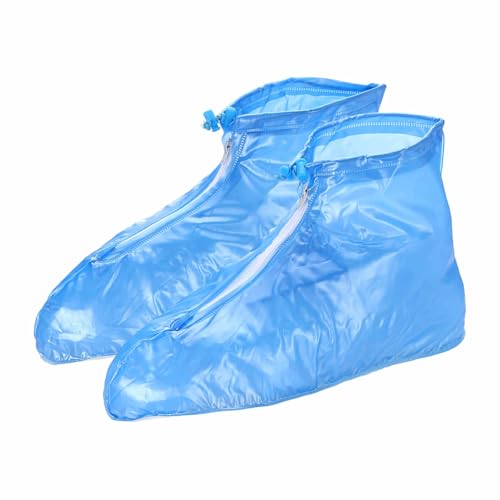 HARFINGTON Waterproof Shoes Cover XXXL (US 9) Non-Slip PVC Reusable Overshoes Rain Galoshes Rain Shoe Protectors W Zipper for Man Women Rainy Outdoor, Blue - color: Blue, size: XXXL (US 9)