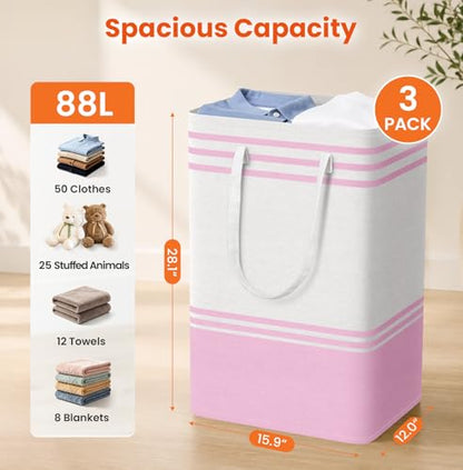 TranquilRelax 3-Pack Laundry Basket, Laundry Hamper, Pink-88L - color: Pink, size: 88L