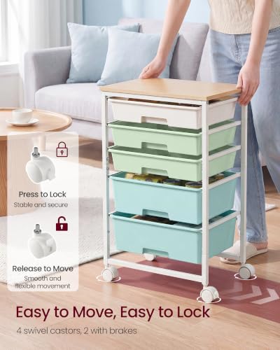 VASAGLE Rolling Cart with Drawers,5 Drawers Storage Cart, Green and White - color: Green + White, size: 5 Drawer