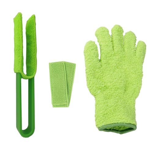 Plant Leaf Cleaning Set Include 1 Dusting Glove and 1 Leaf Cleaner Tong with 2 Separate Cloth Covers, Washable Reusable Microfiber Sleeves and Gloves, for House Plants, Window Blind