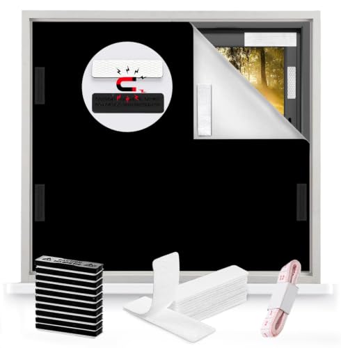 100% Blackout Shade for Bedroom 59"x47",Magnetic Blackout Window Cover - color: Black, size: 59"W x 47"H