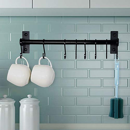 Dseap Kitchen Utensil Holder Hanger, Pot and Pan Rack Wall Mounted, Kitchen Rail with 8 Hooks for Hanging Cooking Utensils, Mugs, Spoons, Wall Mounted, Black - color: Black