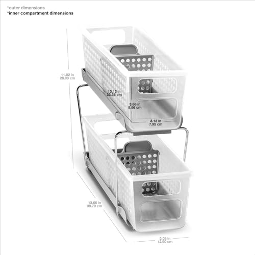 madesmart Mini 2-Tier Organizer, Multi-Purpose Slide-Out Storage with Handles and Dividers for Home and Bath, Frost - color: Grey