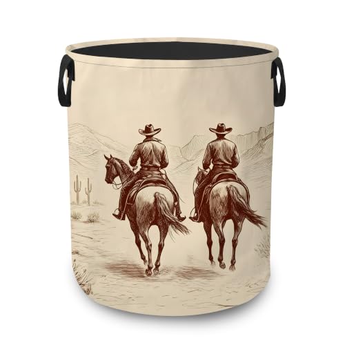 Western Cowboy Dirty Clothes Hamper,Foldable Laundry Basket with Handles,Desert Horse Waterproof Oxford Cloth Storage Bin for Bedroom Bathroom Nursery,16 x 20 Inch - color: Western Cowboy,Desert Horse