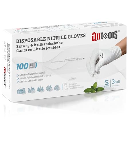AnTools Food Safe Disposable Nitrile Gloves, Powder-Free, Textured Fingertips, Latex-Free, for Cooking, Food Prep, Cleaning, Pet Care, DIY, White, Large - size: Large (Pack of 100)