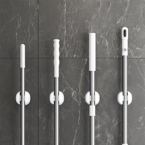 Wall Mount Mop Holder, Strong Adhesive No Drill Broom Organizer with Versatile High Load Bearing, for Bathroom Kitchen Home Organization