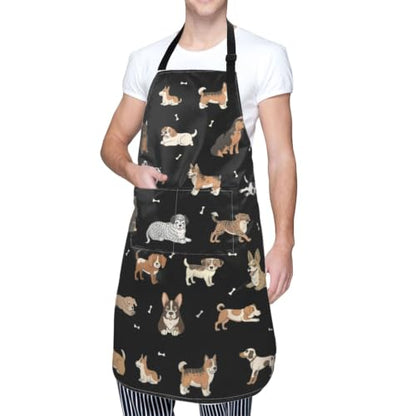 Perinsto Waterproof Apron With 2 Pockets Kitchen Chef Aprons Bibs For Cooking Baking Painting Gardening Grooming - color: Dog Black