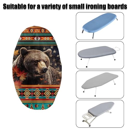 Aztec American Flag Bear Printed Ironing Board Cover with Elastic Edge, Apartment RVs Anti Slip Iron Board Cover Scorch Resistant, Mini Table Top Ironing Cover Mechine Washble - color: Multi - Aztec American Flag Bear