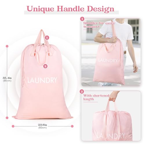 120L Travel Laundry Bag with Shoulder Handles, Dirty Clothes Storage Bag - color: Pink