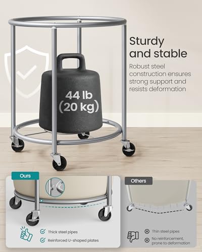 SONGMICS Laundry Basket with Wheels, 29 Gal., Steel Frame, Removable Bag - color: Dove Gray + Cream White, size: 110 L (1-Section)