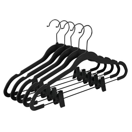 MIZGI Premium All Black Velvet Pants Hangers with Adjustable Clips (Pack of 30) Slim Skirt Hangers- Non Slip Felt Outfit Dress Hangers- Black Hooks,Space Saving Shirt Clothes Hangers - color: Black/Black, size: 30-Pack