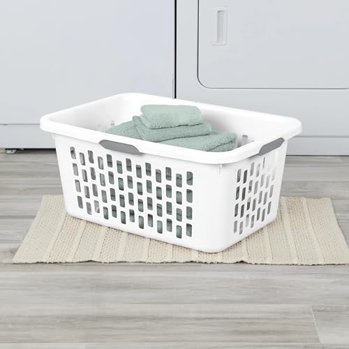 2-Bushel Plastic Laundry Hamper with 4 Ergonomic Handles – BPA-Free, Spacious Design for Household Use, White - color: Bright white 1pc