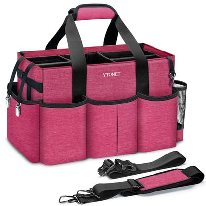 Ytonet Wearable Cleaning Supply Caddy, Foldable Cleaning Tote with Dividers - color: Rose Red, size: Large