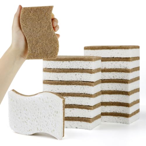 14 Pack Kitchen Sponges, Natural Dish Sponges for Kitchen, Non Scratch Pads