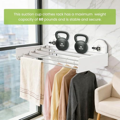 Drill-Free Foldable Wall Mounted Clothes Drying Rack for Laundry, 25 Inches
