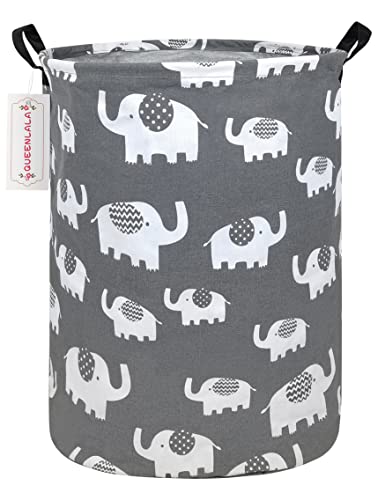 Foldable Waterproof Round Fabric Laundry Basket Home, Gray Elephant - color: Round-Elephant