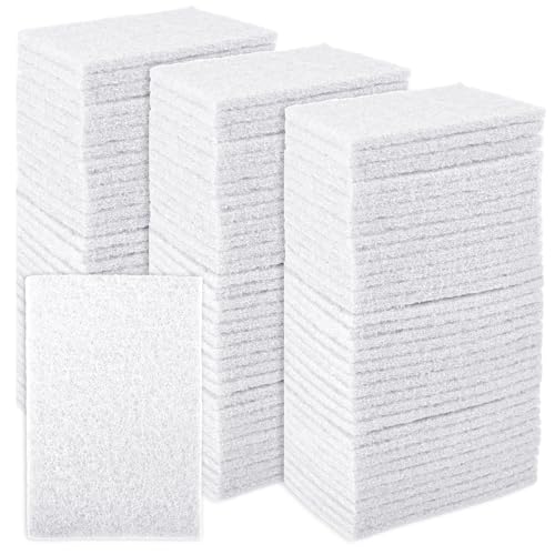 CONLI 100 PCS Scouring Pad Reusable Household White Scrubbing Pads for Cleaning, Multipurpose 6" x 4" Non Scratch Scrubbing Pads for Kitchen Dishes Pan Metal Grills - color: White