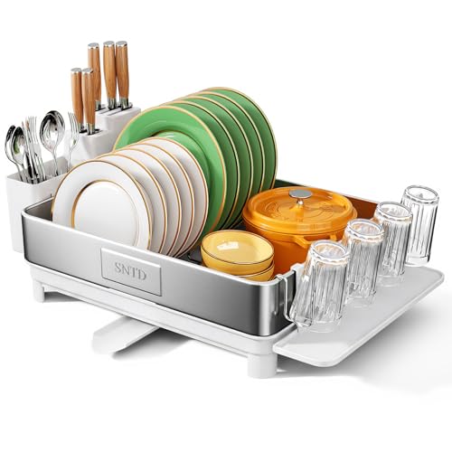 SNTD 304 Stainless Steel Dish Drying Rack for Small Kitchen Counter, White - color: White