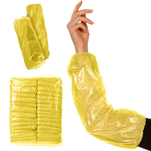 ABC PACK & SUPPLY Disposable Arm Sleeves, 18 Inch PE Arm Covers, Sleeve Covers with Elastic Ends for Food Processing - color: Yellow, size: 100 Pack