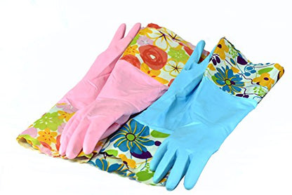 2 PAIRS Household Gloves Latex Free Cleaning Gloves with Soft Lining Long Cuff 15" & Grip, Medum, Pink/Blue - color: Pink/Blue, size: Medium (Pack of 2)