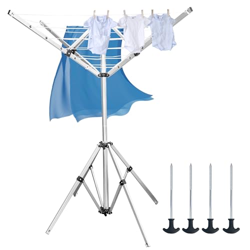Auto Care Umbrella Clothes Drying Rack, 4-Arm Telescopic Aluminum Windproof Outdoor Laundry Dryer