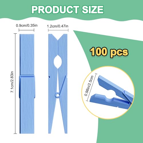 100 Pcs Wooden Clothespins Bulk - 2.9 Inch Cheer Light Blue Clothes Pins - color: Light Blue