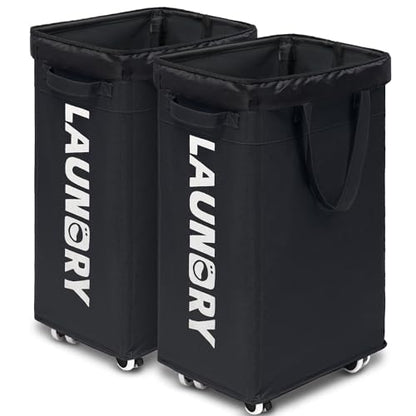 Goodpick 2-Pack Rolling Dirty Clothes Hamper with Wash Bag for Laundry, 75L - color: Black 2-Pack