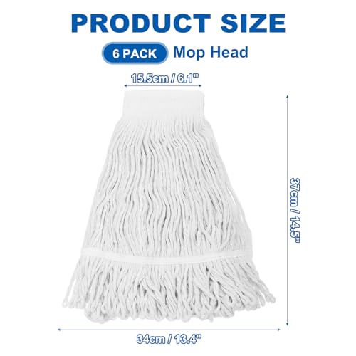 uxcell 6Pcs Commercial Mop Head Replacement, Cotton String Mop Head, Wet Cleaning Mop Head Refills for Home, Industrial Commercial Use, White - color: White