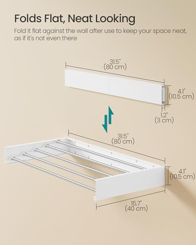 SONGMICS Clothes Drying Rack, Wall-Mounted, Foldable, with Storage Shelf - size: Foldable-31.5"W