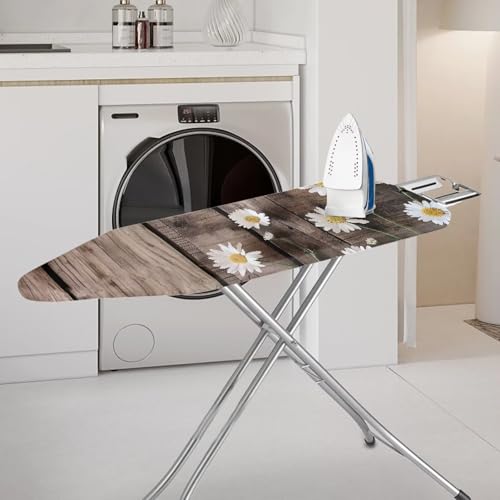 Daisy Flower Wood Grain Brown Ironing Board Cover Soft Table Top Home Decoration Iron Dust Cover Stain Resistant and Non Stick Scorch Standard Size 15 x 54 Inch - color: Daisy Flower Wood Grain Brown