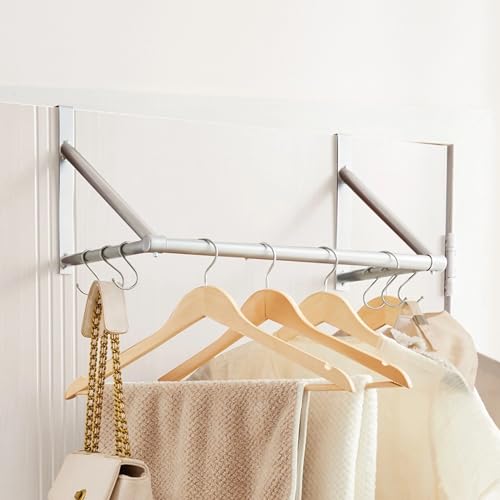 Over The Door Clothes Drying Rack, Silver Metal Hanger with 6 Hooks - color: Silver