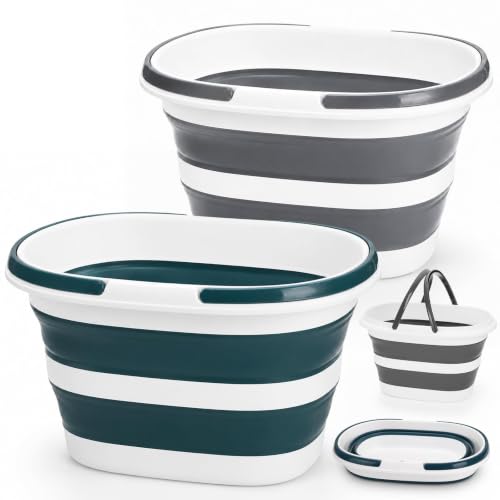 Coloch 2 Pack 16L/4.2 Gallon Collapsible Plastic Bucket, Foldable Mop Bucket Laundry Basket with Handle, Portable Water Pail Space-Saving Bucket for House Cleaning, Car Washing, Fishing, Camping