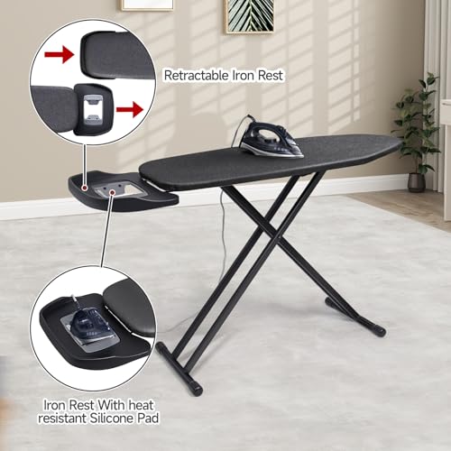 Duwee 16"×46" Extra Wide Ironing Board with Retractable Iron Rest,Black