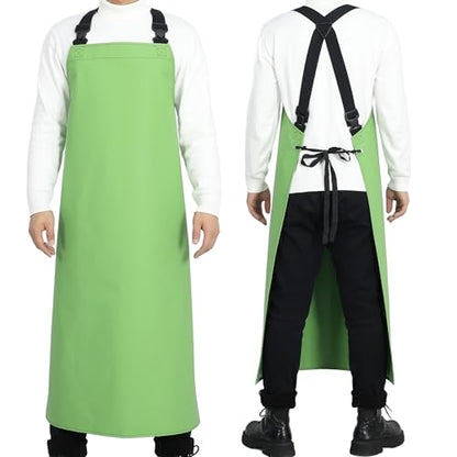 Heavy Duty Waterproof Apron,PVC, Adjustable Cross Strap,Chemical Resistant, for Butchering, Dishwashing, Food Factory - color: Green