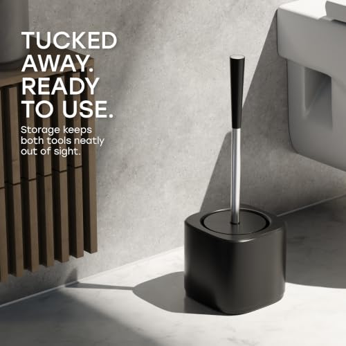 Toilet Plunger with Holder and Drip Tray Caddy – Silver - color: Silver