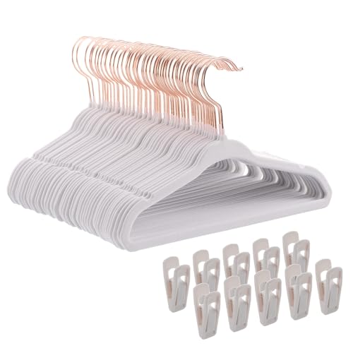 Tonswachic Baby Hangers Velvet - 11 Inch Kids Felt Hanger Non Slip Toddler Clothes - Childrens Hangers for Newborn Clothes - 50 Pack with 10 Hanger Finger Clips, White - color: White, size: 50 Pack