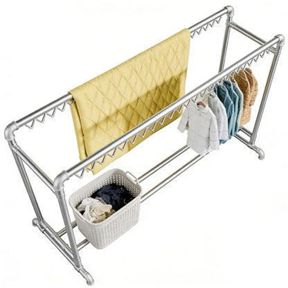Clothes Drying Racks, 7.2ft Heavy Duty Standing Dry Racks with Hooks, Indoor Outdoor Balcony Laundry Clothing Hanger, High Capacity Blanket/Sheet/Shoes Dry Rack(Height 5.3ft/1.6m) - size: Height 5.3ft/1.6m