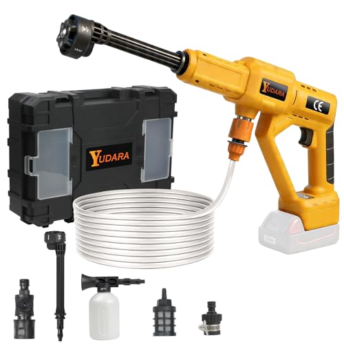 Cordless Cleaning Tool Compatible with Dewalt 20V Max Battery, Portable Handheld Vehicle Cleaner with 6-in-1 Nozzle & 16.5FT Drain Hose for Car/Fence/Patio/Deck/Bike Cleaning(Tool Only) - color: Yellow