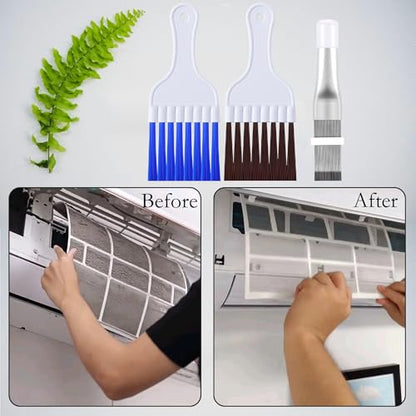 3Pcs Air Conditioner Fin Comb Cleaner kit AC Coil Cleaning Brush Condenser Fin Straightener AC Evaporator Comb Radiator Repair Clean Tool (3 Brown and Blue) - color: 3 Brown and Blue
