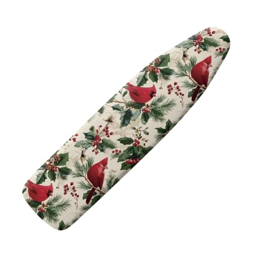 Cardinal Print Iron Cover for Ironing Board Holly Berry Print Ironing Board Covers with Elastic Edge Resist Scorching and Staining, Christmas Theme - color: Brown - Cardinal Holly Berry