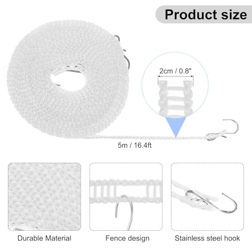 uxcell 2pcs Windproof Clothesline, 5M 16.4ft Plastic Non-Slip Clothes Drying Rope Portable Travel Clothesline for Courtyard Outdoor Laundry Camping, White - color: White, size: 16.4ft