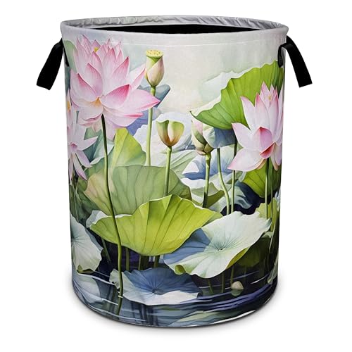 Lotus Laundry Basket Beautiful Flowers Foldable Waterproof Oxford Cloth - color: lotus