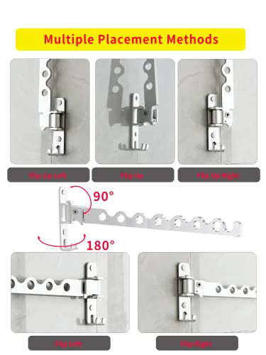 Dr.DJ Wall Mount Coat Hanger Holder Silver Clothes Drying Organizer Rack Garment Hooks Aluminium Retractable Folding Indoor Wall Mounted Hanger Space Saver for Laundry Room Bedroom (2 Racks) Silver