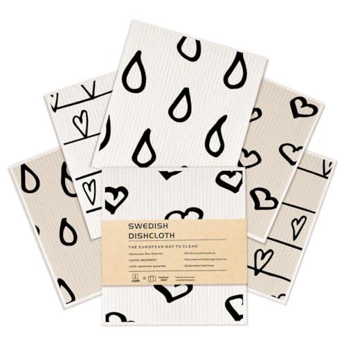 6 Pack Swedish Dishcloths Black White Kitchen Towels 08 - color: Multi 1518